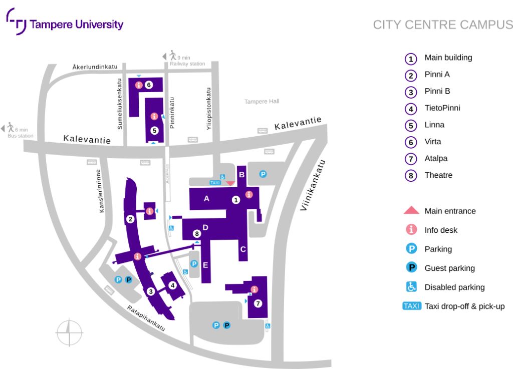 Map of Tampere University's City Centre campus
